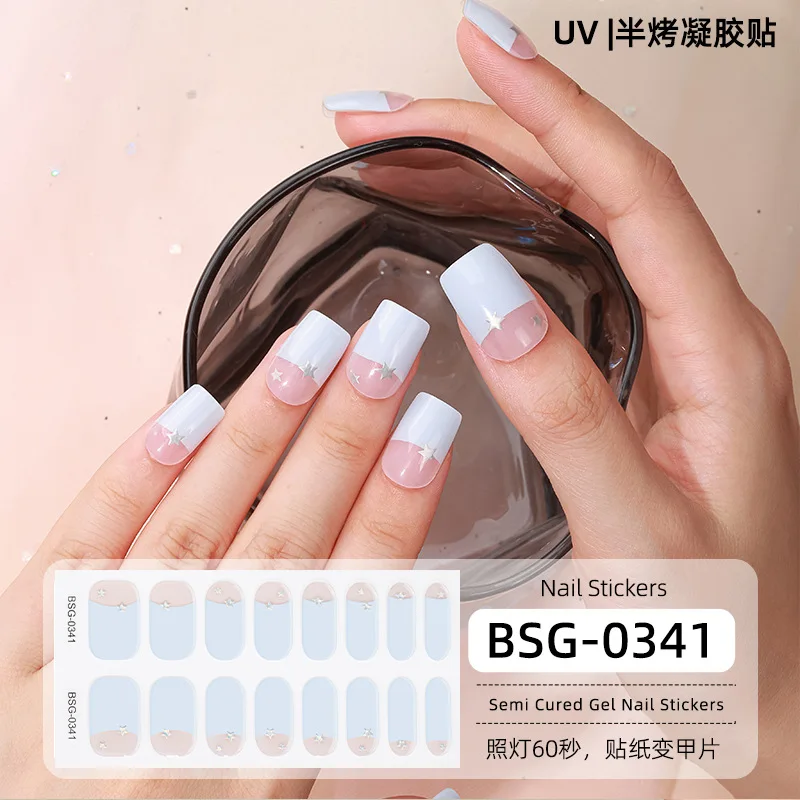 

16/20 насадок, полузатвердевающие гелевые наклейки для ногтей, Рождественские 3d патчи для французских ногтей, стойкие наклейки для ногтей с полной пастой, необходима УФ-лампа