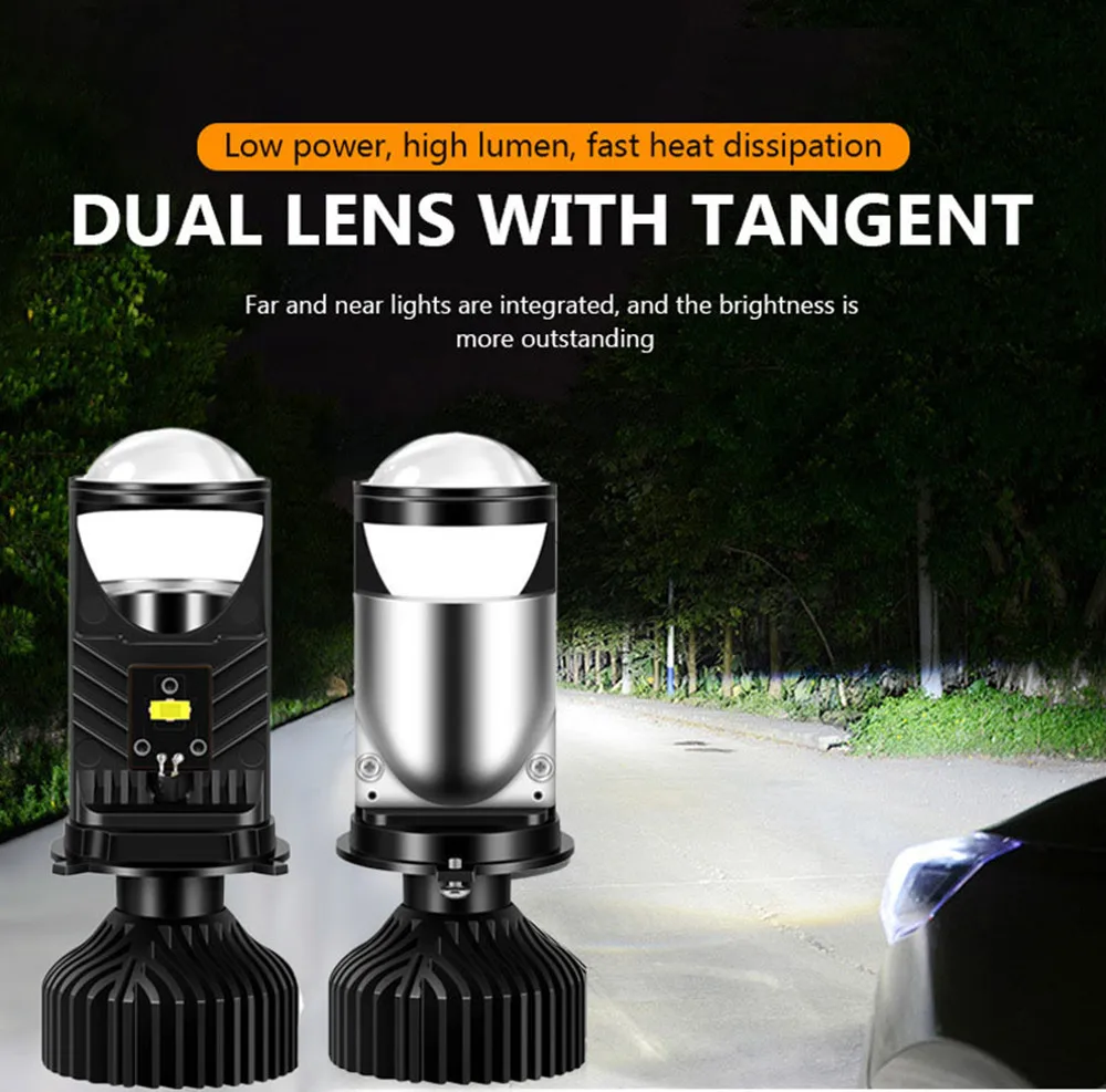 Y6D H4 LED Projector Headlight Projector Lens with Fan Cooling 90W Automobile Hi