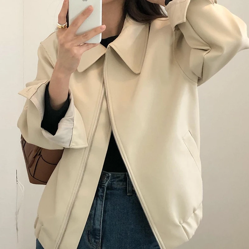 Faux Leather Jacket for Women Spring Autumn 2024 New Fashion Lapel Zipper Motorcycle Biker Jackets Outerwear кожаная куртка