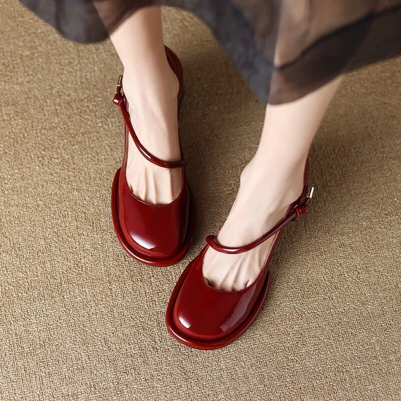 French High Heel Women Shoe 2024 Spring New Retro Red Platform Leather Shoe Elegant Woman Heeled Shoe Party Wedding Shoe Casual