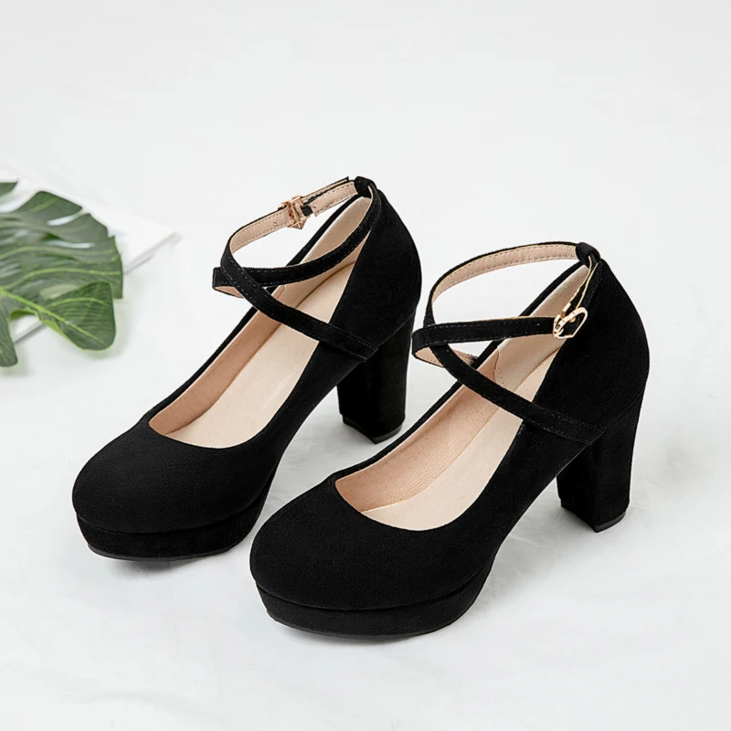 YQBTDL Yong Girls Student School Party High Heels Pumps Platform Cross Strappy Flock Children's Shoes Spring Autumn Pink girls shoes,girls high heel shoes