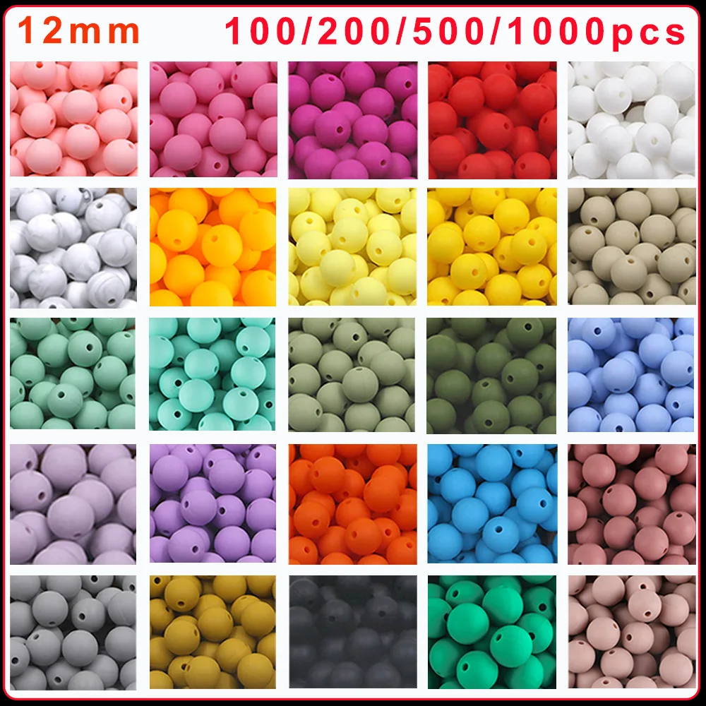 Silicone Round Beads 12MM Loose Spacing Beads DIY Bracelet Necklace Pacifier Chain For Jewelry Making Kovict 100/200/500/1000Pcs silicone beads,silicone spacer beads