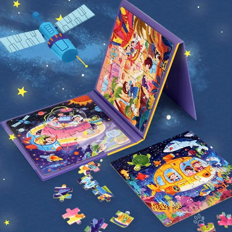 Kids Magnetic Wooden Puzzle Cartoon Pattern Busy Quiet Book Jigsaw Puzzles Game Kids Montessori Educational Toys for Children wooden puzzles magnetic puzzle toys wooden toys puzzle toys