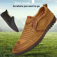 Men's Breathable Casual Hollow out Mesh Shoes Spring Summer New Style Crossbody Sandals Rubber Sole Adult Footwear