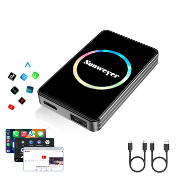 Wireless CarPlay Adapter – Android Auto AI Box SW12 Lite with Netflix, YouTube, Hulu, App, Dual-Band WiFi 6, Bluetooth, HDMI
