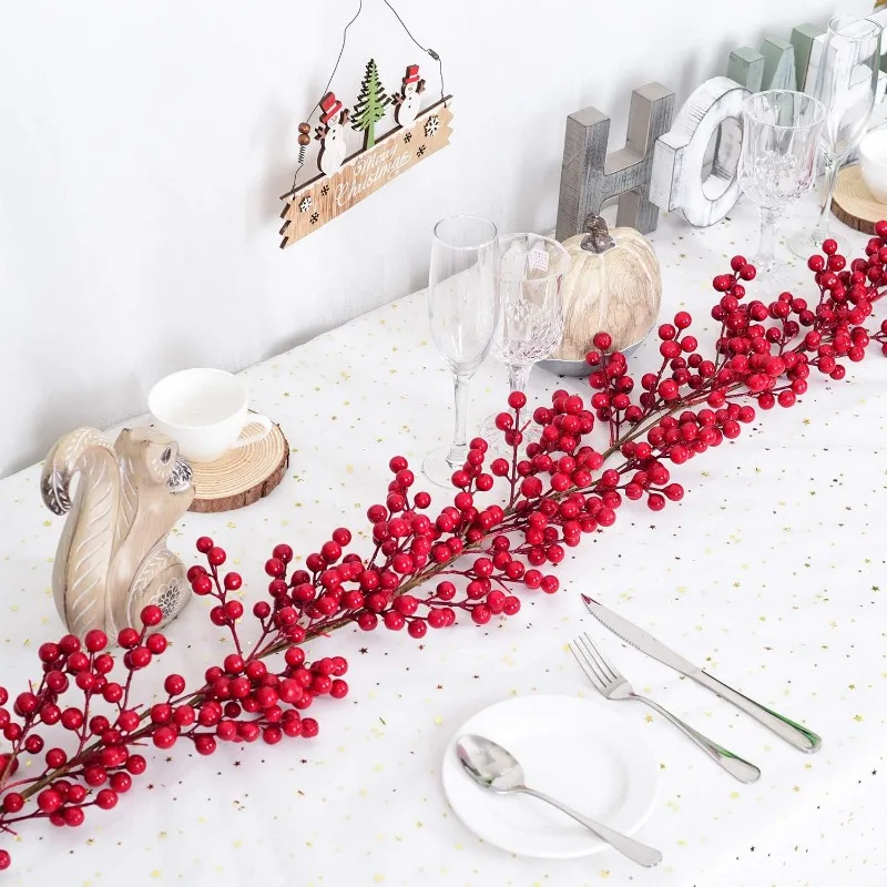 Artificial Red Berry Garland Christmas Decoration Vine Berries flowers Decor Easy Setup New Year Party Home Table Ornaments
