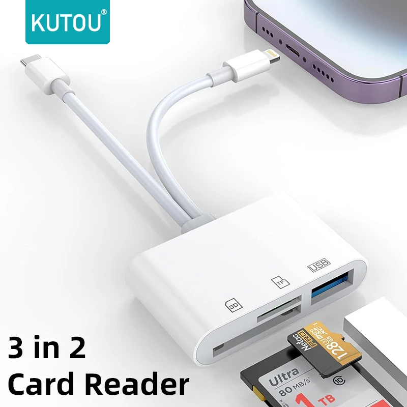 Card Reader Sd Card Reader KUTOU 3 in 1 SD Card Reader Lightning USB C Type C to SD TF Card Reader Adapter Memory iPhone Macbook Samsung Huawei Xiaomi