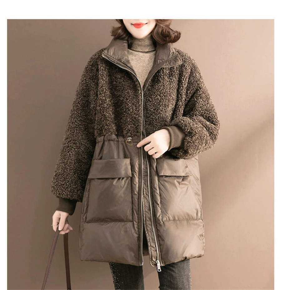 coreana, cintura de renda, casaco de lã