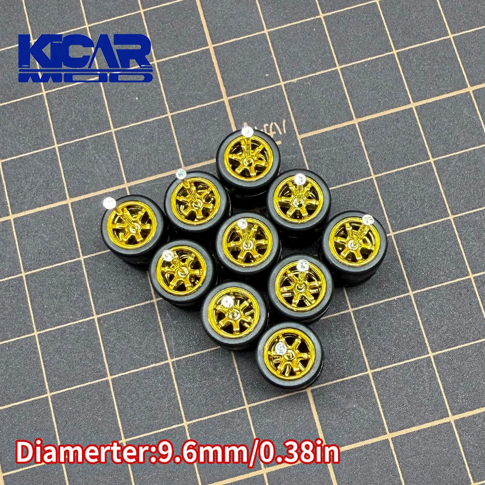 1/64 모델 고무 타이어 캐스트 카 6-클로 휠 직경: 9.6mm Q 카 취미용 개조 부품 5세트/패키지