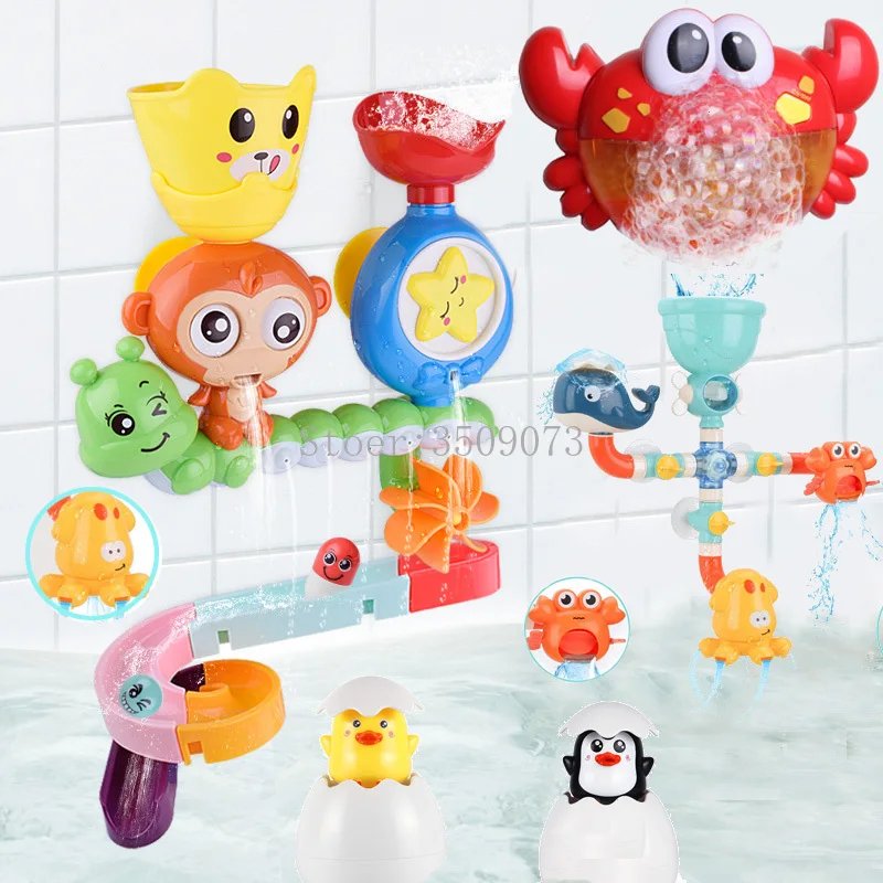 

Bath Toys Baby Water Game Faucet Shower Rubber Duck Waterwheel Dabbling Water Spray Set For Kids Animals Bathroom Summer Toys