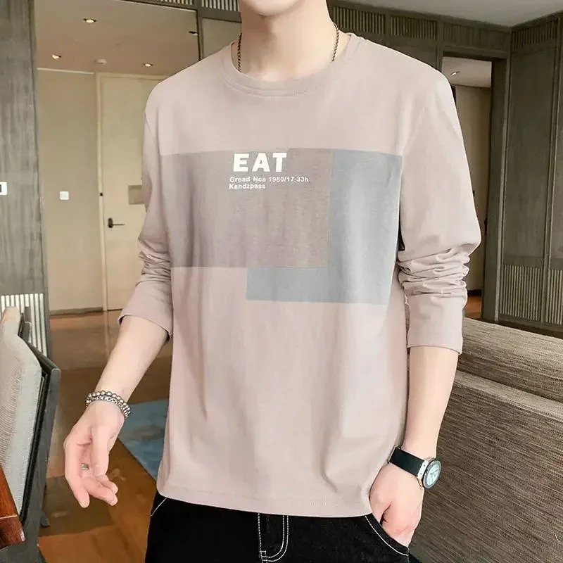thumbnail image 1 of Camiseta informal de cuello redondo para hombre, camiseta estampada con citas verdes normales, elasticidad XXL, estilo coreano, camiseta XL, 1 of 5