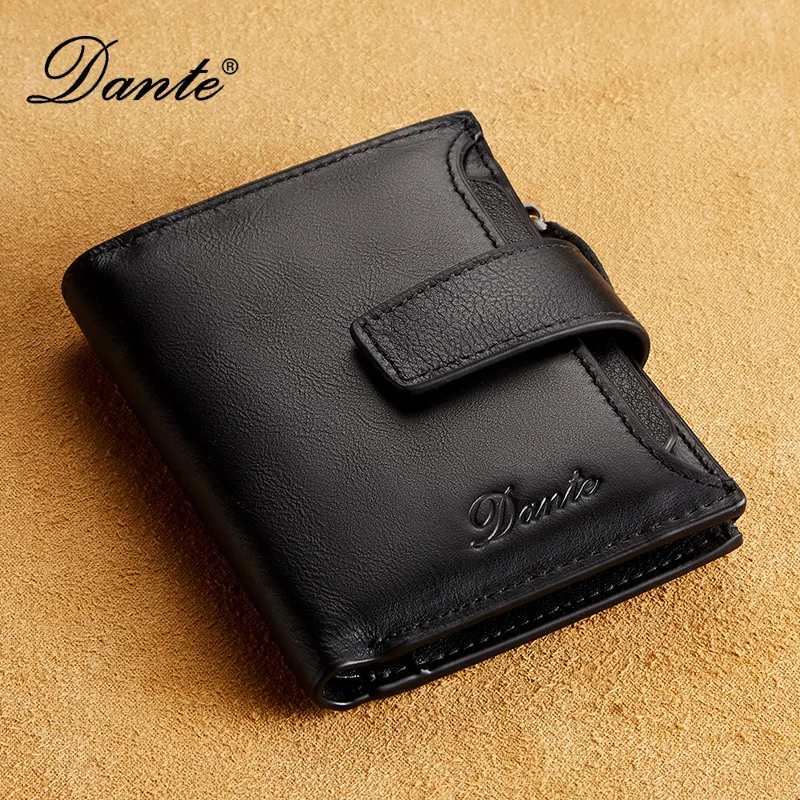Men's Short Genuine Leather Wallet Top Layer Cowhide RFID Anti-theft Fashion Casual Money Clip with Driver's License Holder