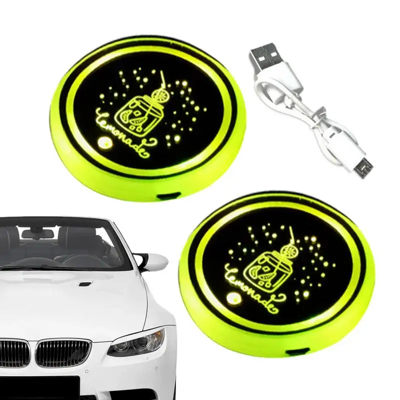 

2pcs LED Cup Holder Lights Rechargeable LED Cup Holder Lights USB Charging Cup Insert Coasters Mat Drink Coaster Accessories