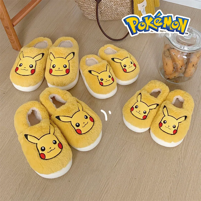 

New Kawaii Pokemon Plush Slippers Pikachu Cartoon Anime Cotton Shoes Autumn Winter Anti Slip Soft Warm Home Shoes Kids Girl Gift