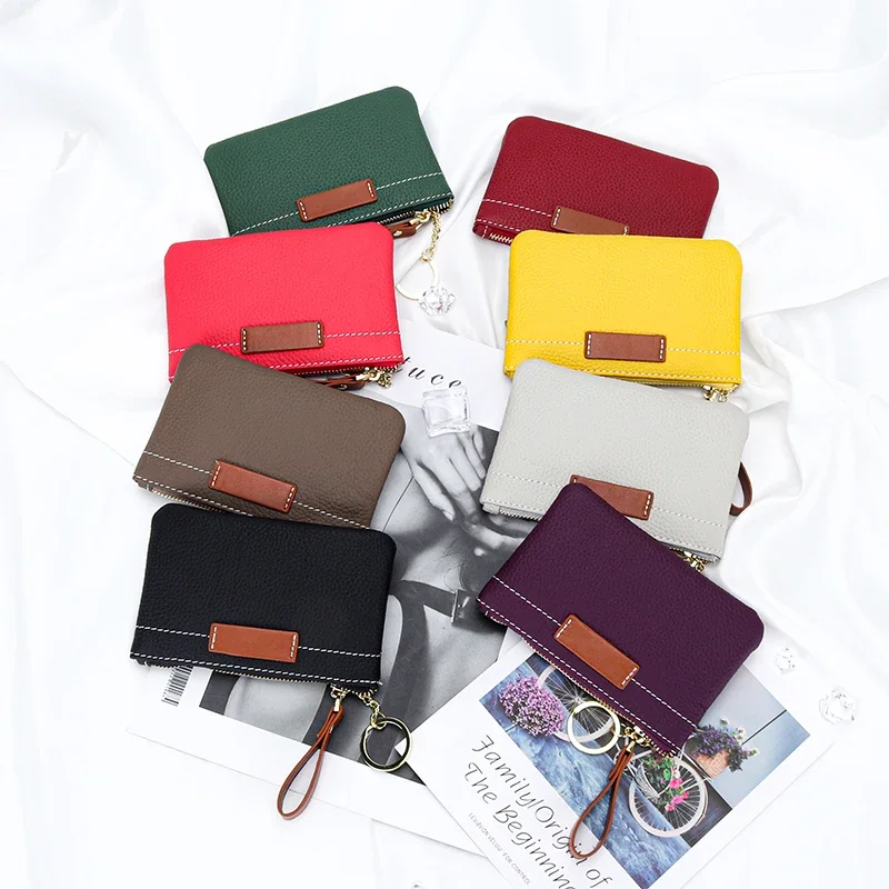 Coin Purse Change Mini Purse Wallet with Key Chain Ring Zipper for Women Fashion Change Pocket Cow Leather Classic Clutch Purse