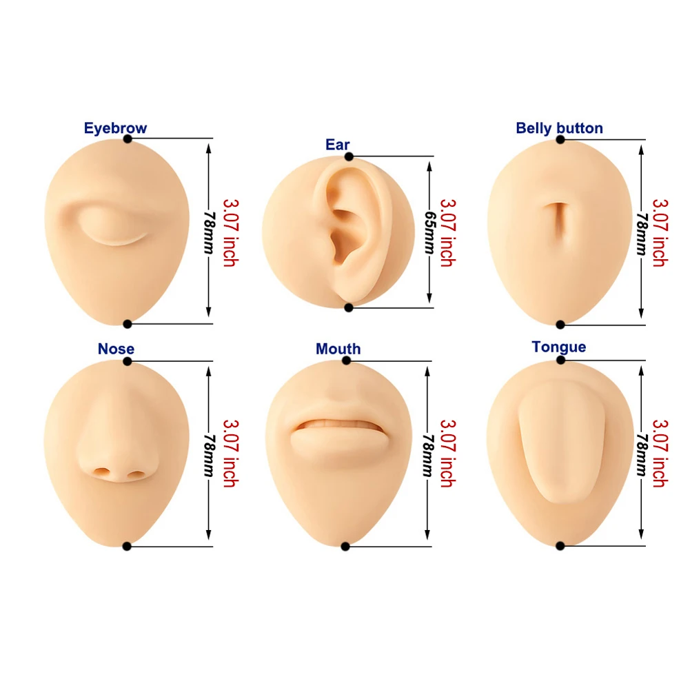 Silicone Human Mouth Nose Ear Tongue Model Simulation Face Model Display Stand Piercing Jewelry Display Teaching Tool 1pc silicone face model