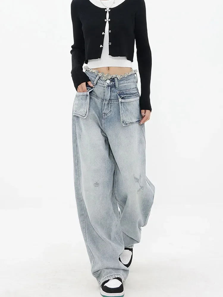 

Blue High Waisted Jeans Wide Leg Baggy Pants Streetwear Trousers Y2k Fashion 2023 Versatile Loose Denim Pants Mom Jeans