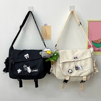 حقيبة كتف من النايلون للعودة إلى المدرسة، حقائب كروس ذات سعة كبيرة للفتيات المراهقات والرجال حقيبة هاراجوكو ماسنجر حقائب مدرسية للطلاب 2