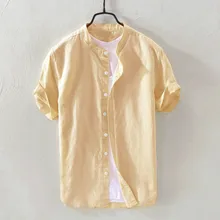 

Men's Casual Blouse Cotton Linen Shirt Summer Solid Short Sleeve Button-down Shirts For Men camisas de hombre