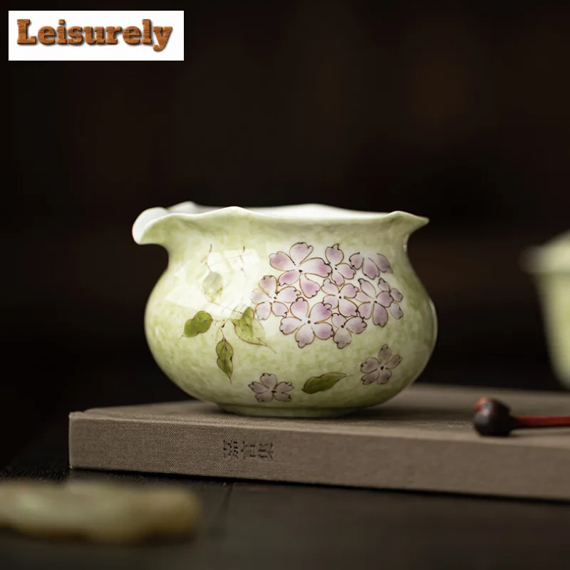 180ml Hand-painted Hydrangea Lotus Tea Pitcher Divide Tea Serving Cup Cha Hai Dispenser Justice Cup Fair Mug Cha Accessories