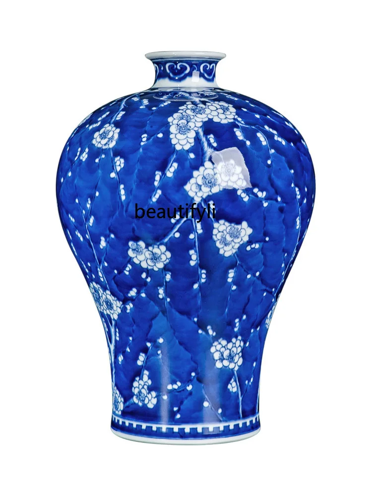 

Blue and White Porcelain Hand-Painted Vase Chinese Living Room Decoration Study Ceramic Flower Arrangement Ornaments