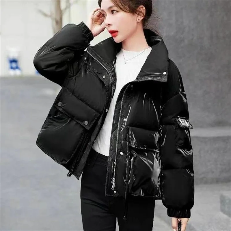 Bright Down Coat For Women Short 2023 Winter Loose Fit Small Stature High-end Western Style bread Jacket Thickened Trendy Style