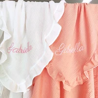 Ruffle Blanket Customize Name Personalized Embroider Baby Blanket Cotton Baby Comforter Cotton Infant Blanket Swaddle Bath Towel 1