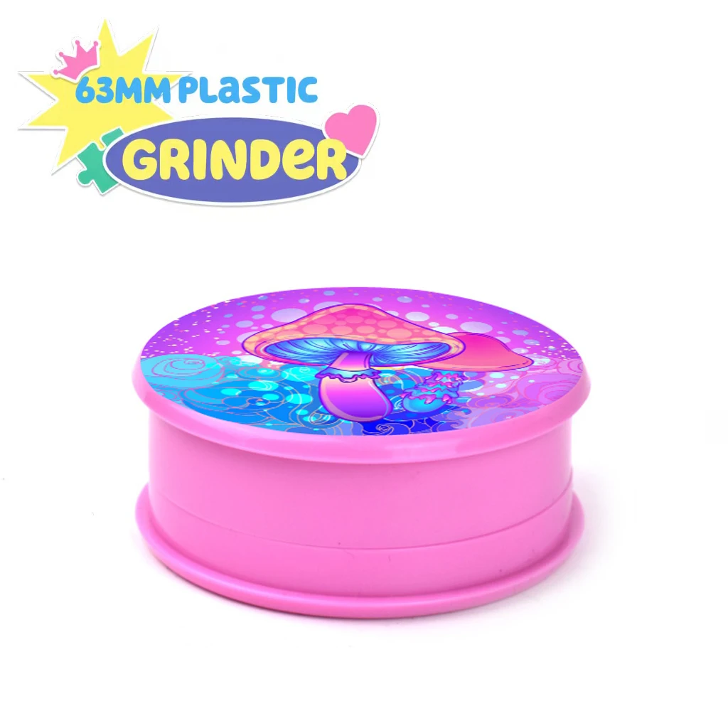 63MM Purple Mushroom Pattern Grinders ABS Plastic Grinder Crusher Pink