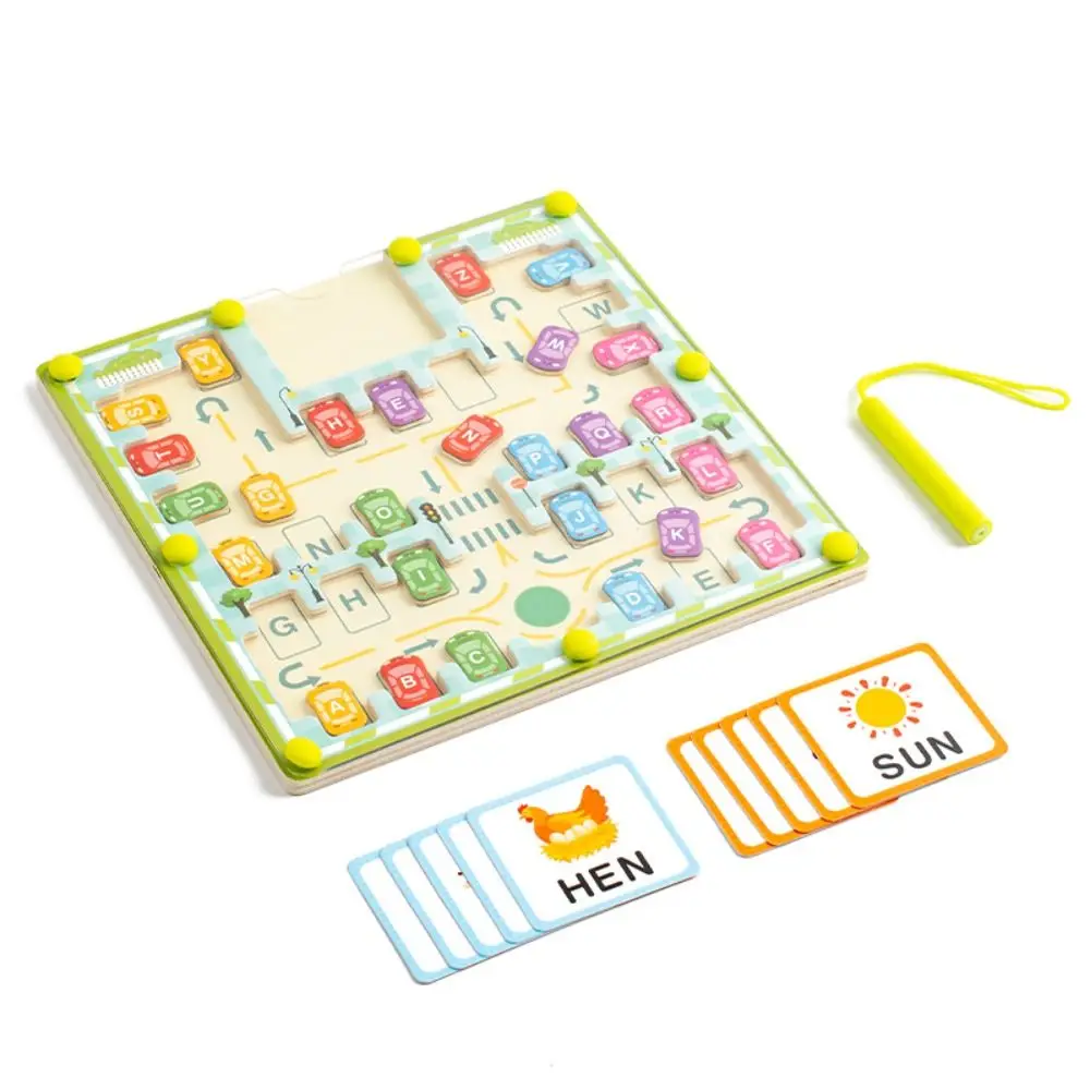 Wooden Magnetic Color Words Maze Spelling Practice 26 English Letters Letters Puzzle Puzzle Boards Portable Montessori