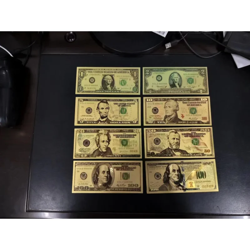 8 Pz/Set 24K Placcato Oro Souvenir Decorazione Della Casa Banconote Realistiche Dollari Placcati Antichi Note Commemorative Di Alta Qualità