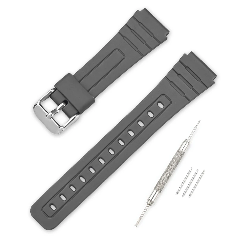 Sport Waterproof Resin Strap with Stainless Steel Buckle, 18mm TPU Replacement Watch Band