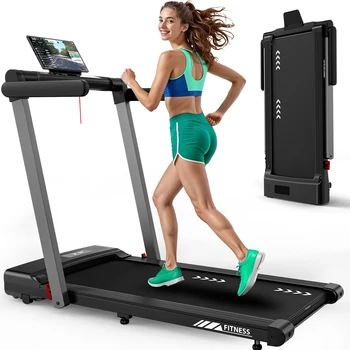 FYSIQ Tapis roulant pieghevole per la casa, 1-12 km/h, Tappetino da passeggio 3 in 1 con doppio display LED, 12 programmi e telecomando,
