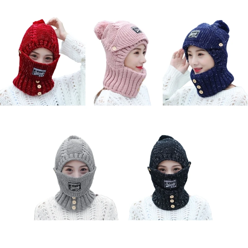 

Winter Hat Scarf Mask Set Knit Trapper Hat Women Fleece Lined Hooded Hat Scarf Wrap Winter Balaclava Hood Ski Mask drop shipping