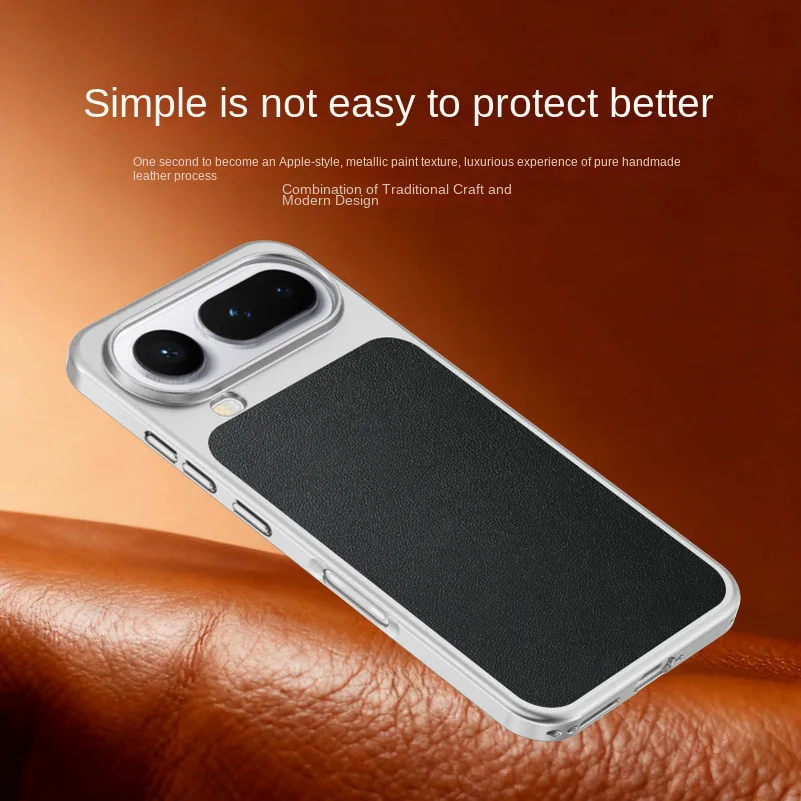 Premium Square Back Leather Phone Case with Raised Lens Protection