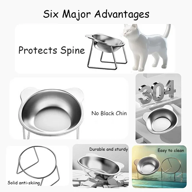15° Tilted Cat Bowl, Elevated Cat Bowls - for Small Cats/Dogs,Indoor Stainless Steel Anti-Vomiting Pet Bowls,Spine Friendly 3