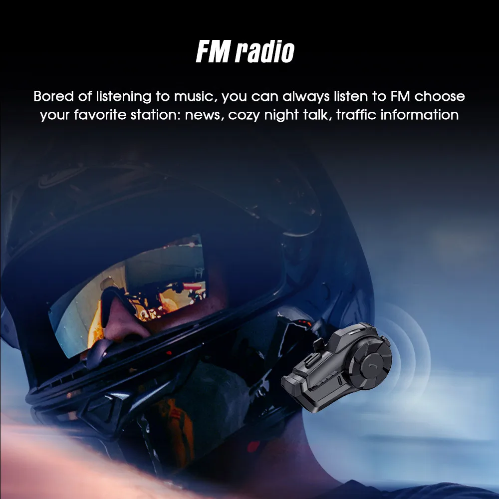 Motorcycle FM Radio Helmet Intercom Headset 800M HY-1001 Talking Bluetooth 5.0 HeadsetMicrophone Waterproof For 2 Ri
