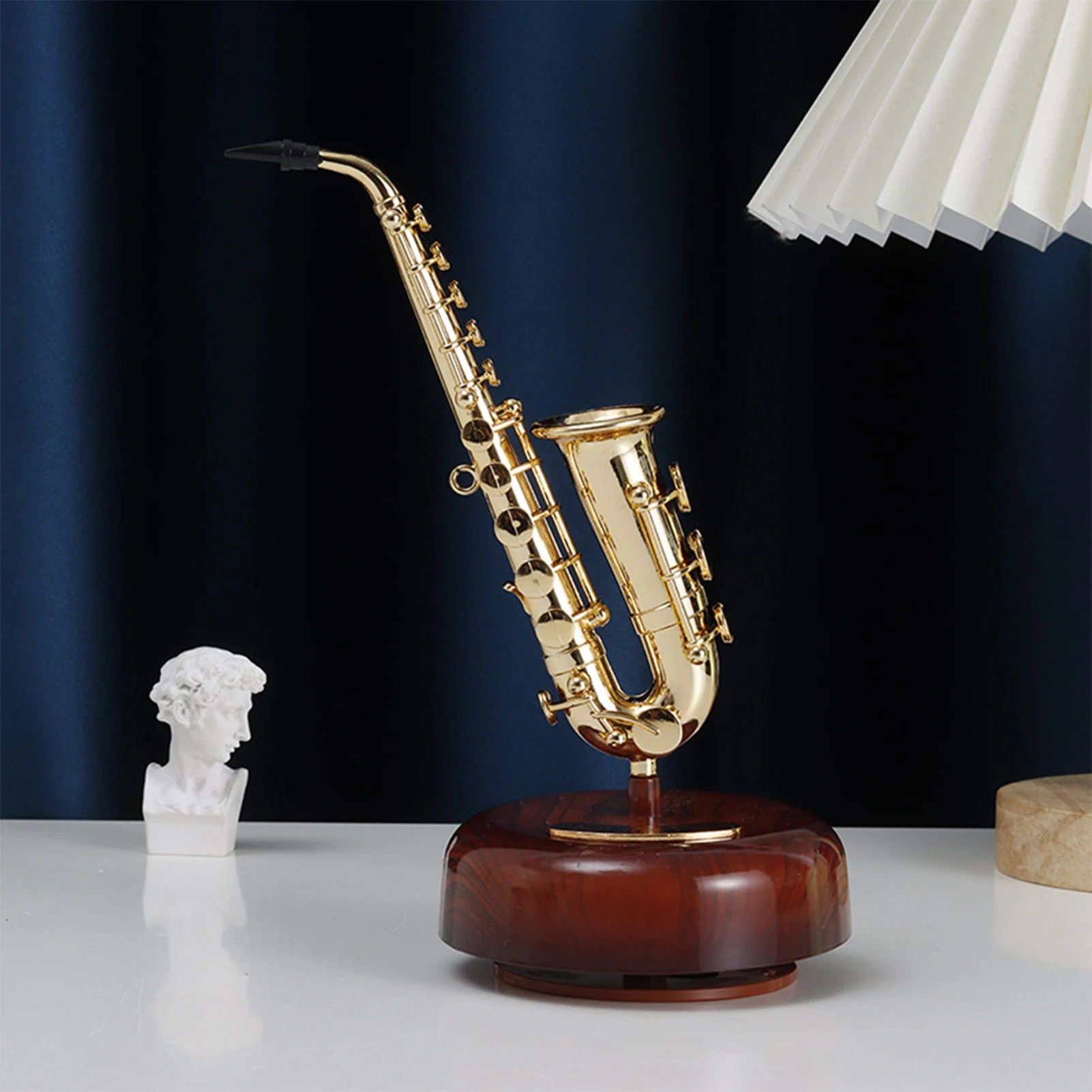 Saxophone Music Box Classical Wind Up Musicbox Twirling Music Box Rotating Base Woodwind Instrument Miniature Replica Artware Music Box
