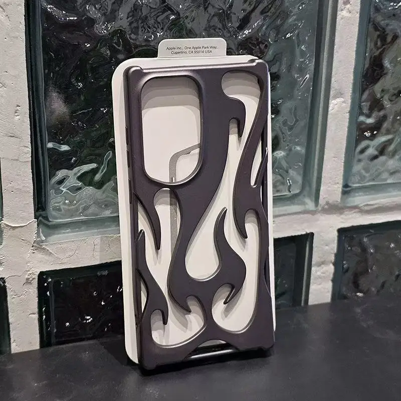 Luxury Plating Hollow 3D Flame Pattern Shockproof Soft Phone Case