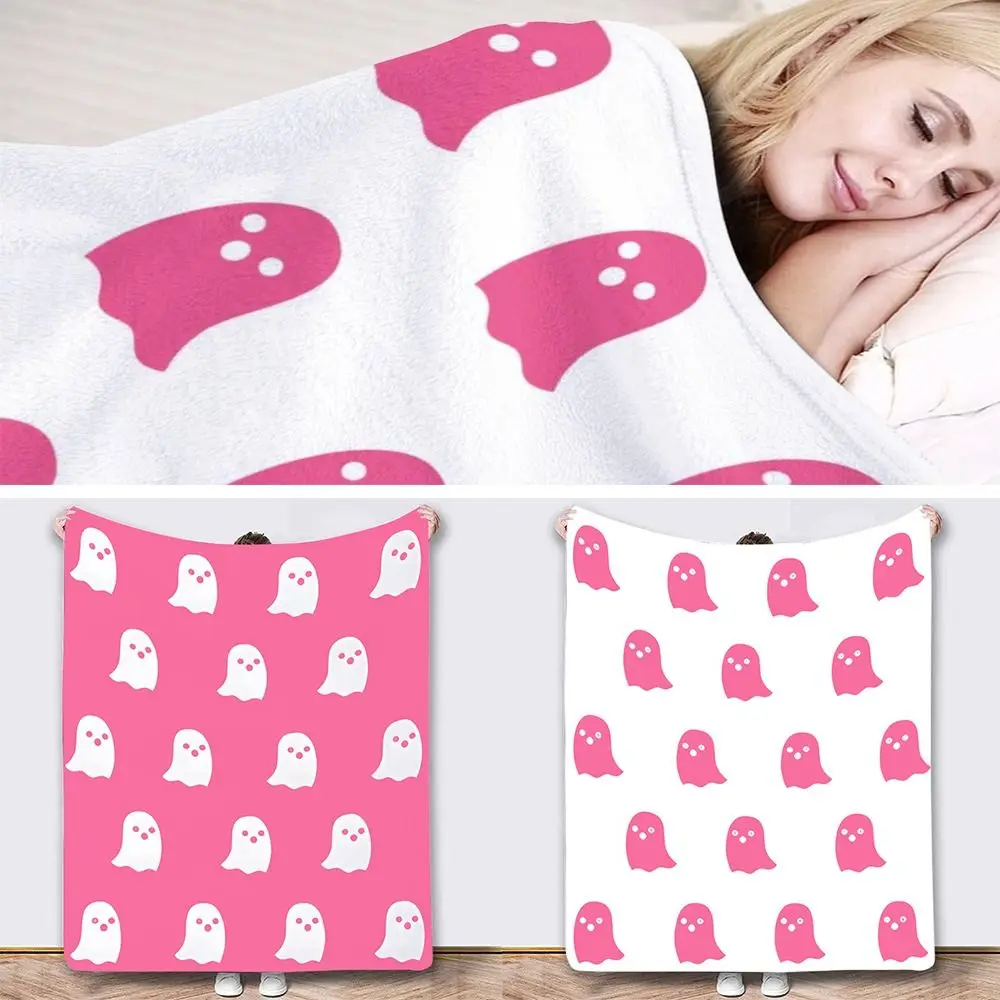 

Viral Flannel Blanket Pink Ghost Halloween Plush Blanket Kawaii Cute Four-Season Blanket Bedroom Bed Living Room Sofa Couch