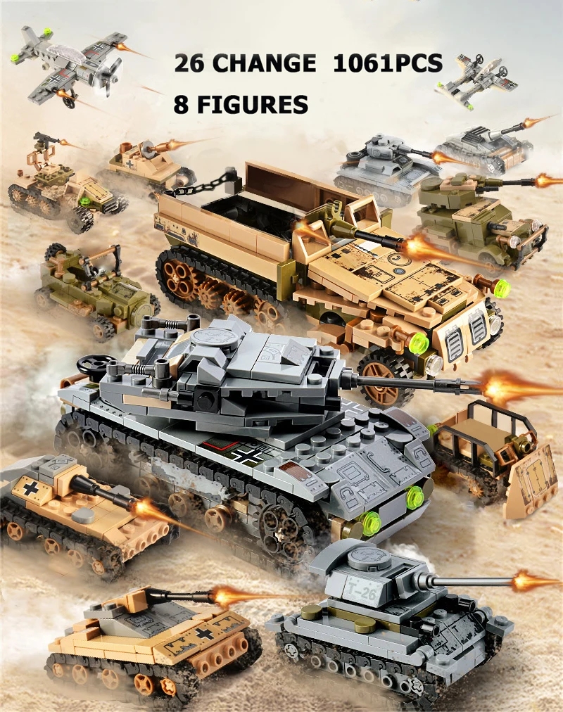 1061PCS Tank Building Blocks Toys Mini figures Vehicle Aircraft Boy Educational Block Military Compatible LegoINGlys Bricks (6)