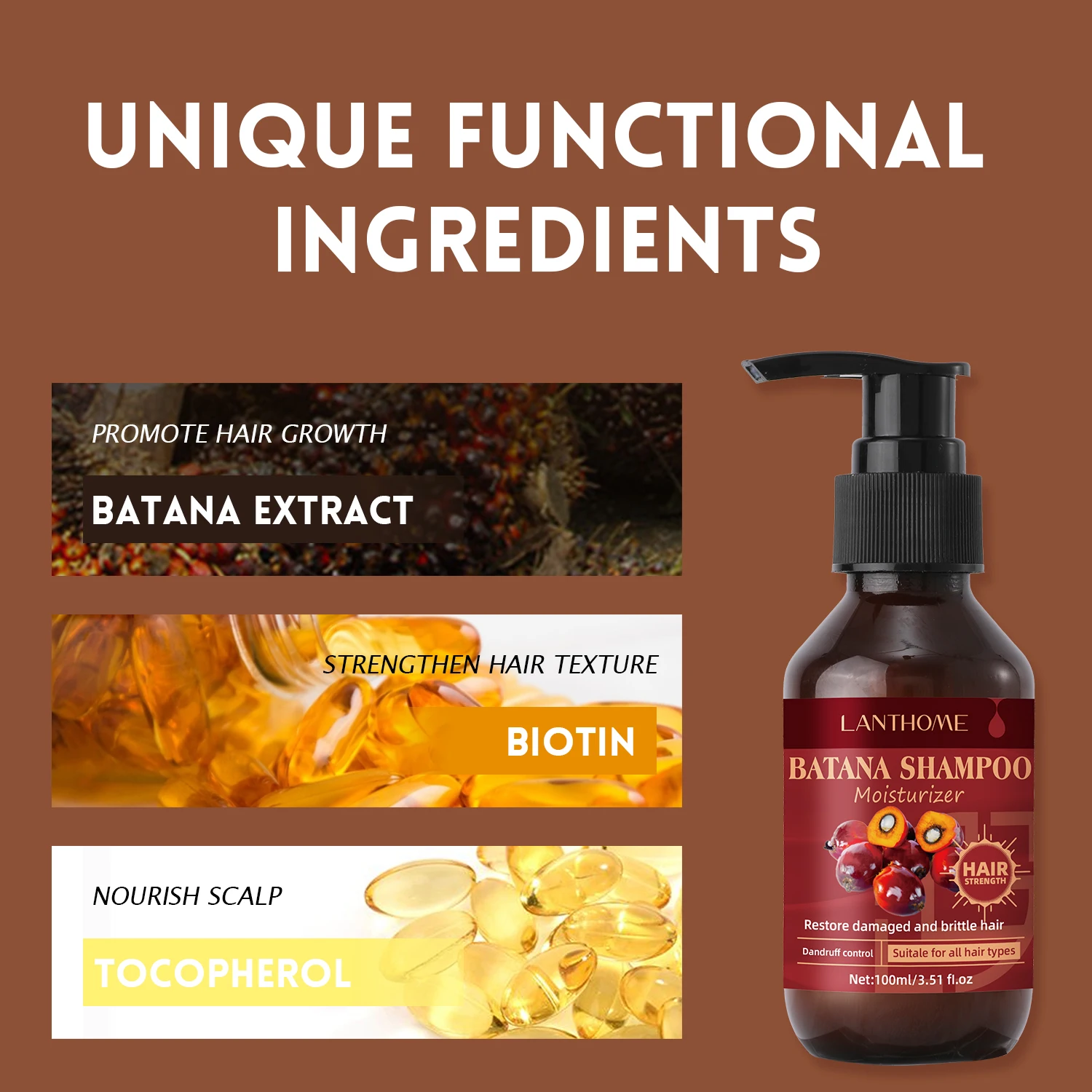 Batana Shampoo Hair Strengthing Moisturizer Restore Damaged and Brittle Hair Dandruff Control Shampoo for All Hair Types 5