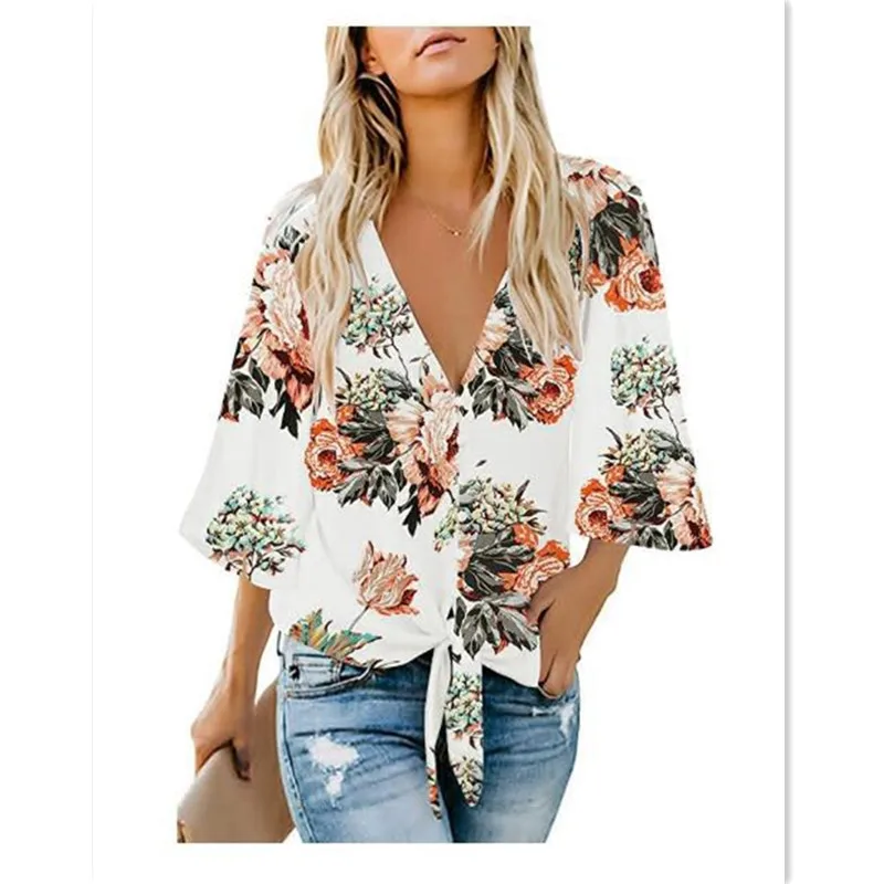 

Wholesale Custom Woman Tops New Fashion style Floral Flower Printed Shirt Loose Ladies Top Female Multicolor Blouse