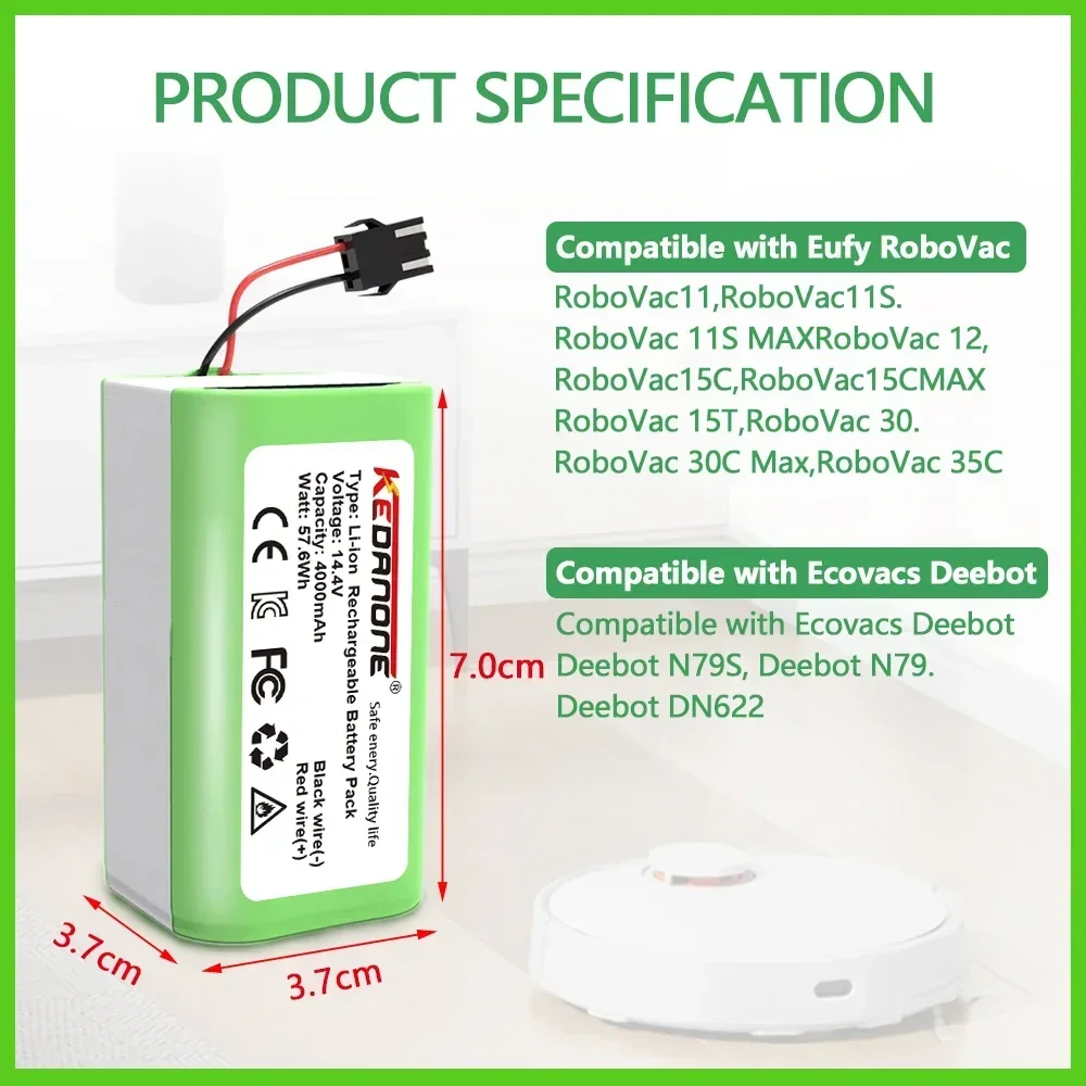 Li-ion 18650 2600mAh 2S1P 7.4v rechargeable battery pack, battery with connector