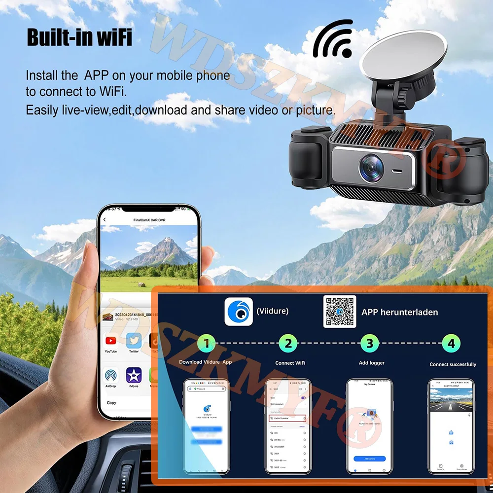 4Channals 1080P Dash Cam for Car DVR WIFI APP Video Recorder 3Lens Front Right Rear View Night Vision Black Box Car Assecories