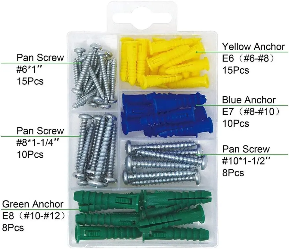 ISPINNER 320-Piece Drywall Anchor & Screw Kit - Ribbed Plastic Anchors For Heavy Duty Wall Hanging