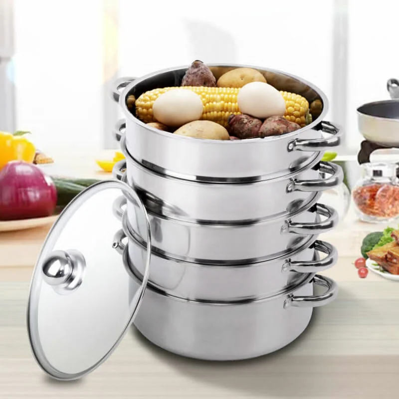 Samger 5 Tier Food Steamer Pot Stainless Steel 30cm Soup Steam Pot Universal Cooking Pots for Induction Cooker Gas Stove steam