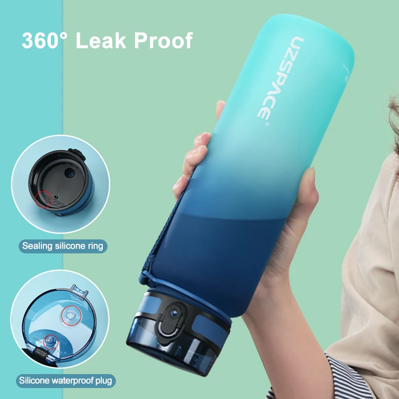 Water Bottle Sports Water Bottle Sports Bottle Plastic Water Bottle Plastic Cup 500/1000ml Sport Water Bottle BPA Free With Bounce Lid Time Marker Leak-proof Frosted Tritan Plastic Cup for Outdoor Fitness Gym