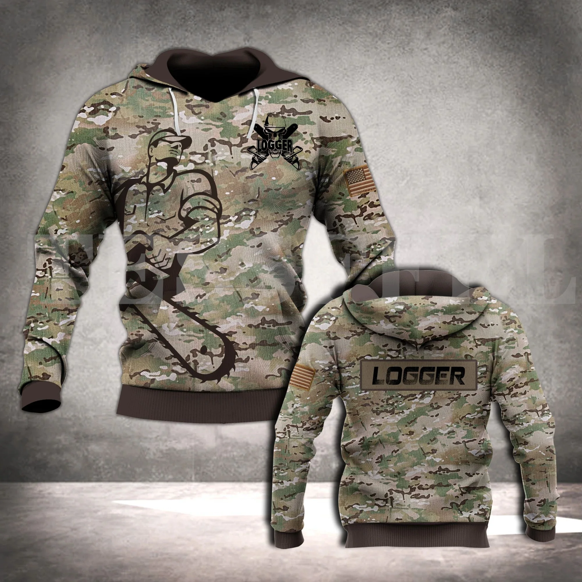 Tessffel Personalizza Worker Wood Logger Motosega Retro Camo Skull Tattoo 3Dprint Uomo/Donna Harajuku Casual Funny Jacket Felpe Con Cappuccio X2