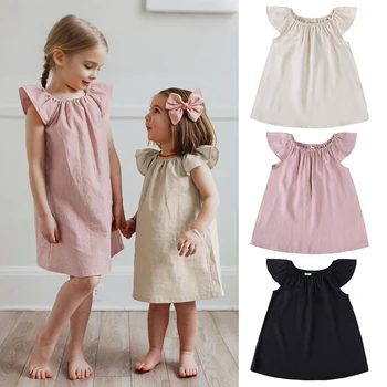 Summer 100% Cotton Kids Girls Dresses Toddler Smock Dress Classy A-line Sleeveless Skirt Daily or Party Princess Wear Clothes