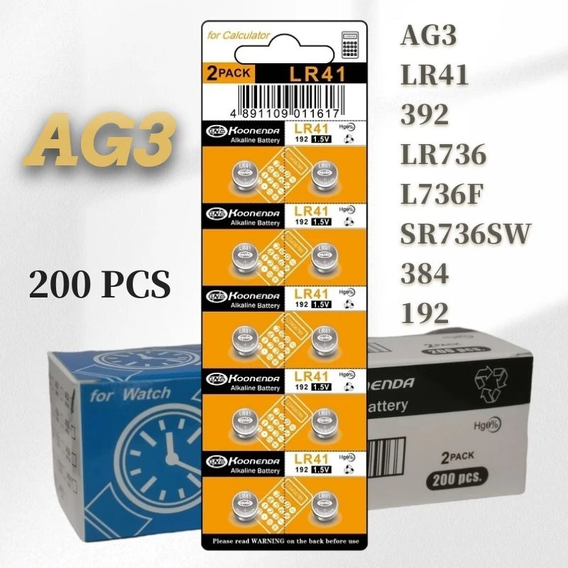 

200Pcs AG3 1.55V Alkaline Button Battery AG3 192 LR41 SR41SW L736 Coin Cell Button Batteries for Watches Toys